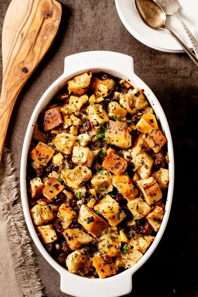 Homemade Stuffing Served with Apple Sauce Homemade Stuffing Served with Apple Sauce